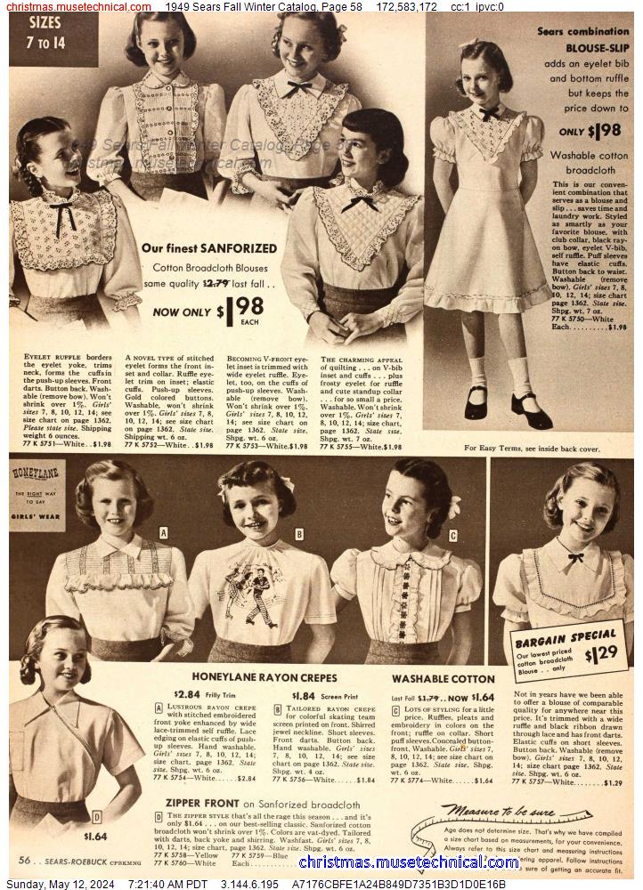 1949 Sears Fall Winter Catalog, Page 58