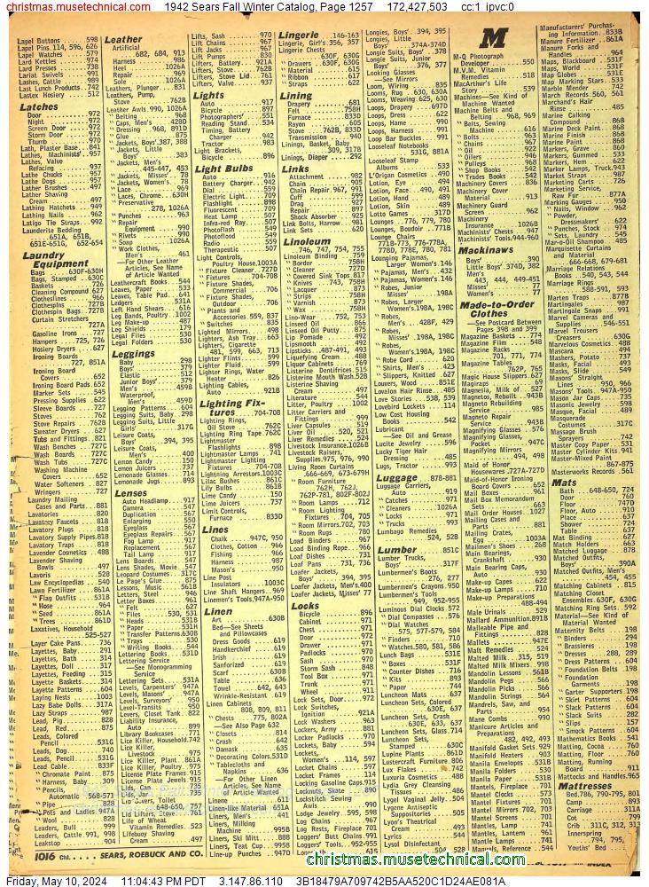 1942 Sears Fall Winter Catalog, Page 1257