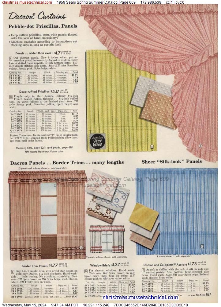 1959 Sears Spring Summer Catalog, Page 609