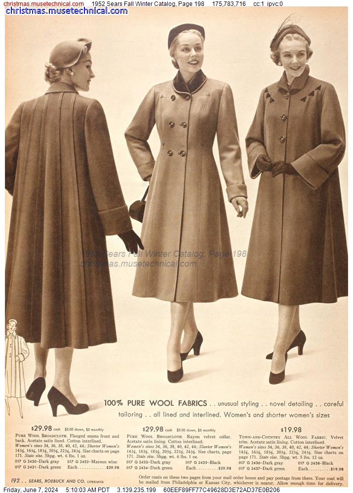 1952 Sears Fall Winter Catalog, Page 198