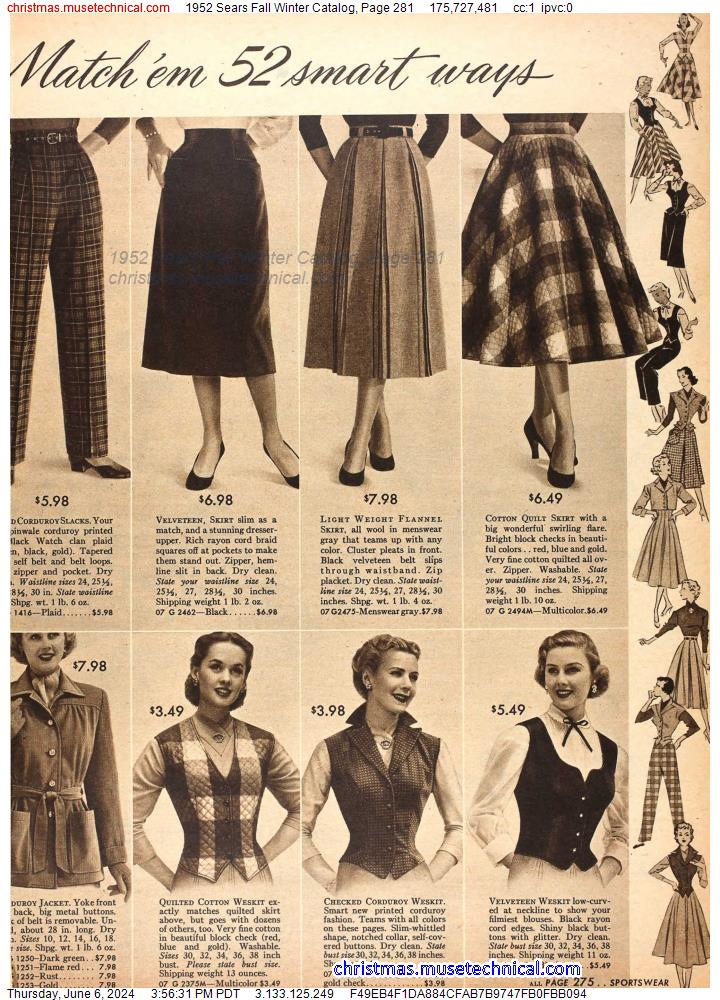 1952 Sears Fall Winter Catalog, Page 281