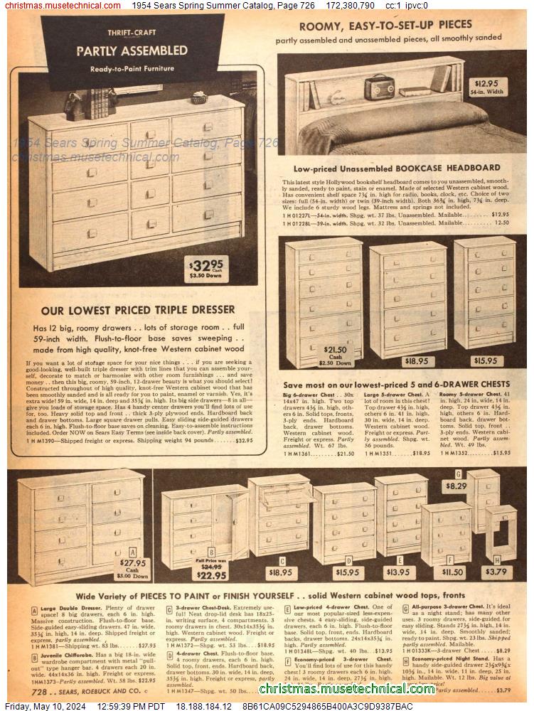 1954 Sears Spring Summer Catalog, Page 726