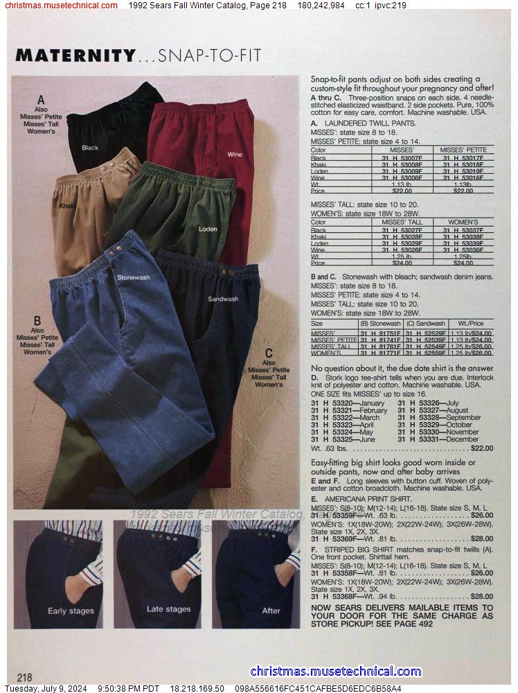 1992 Sears Fall Winter Catalog, Page 218