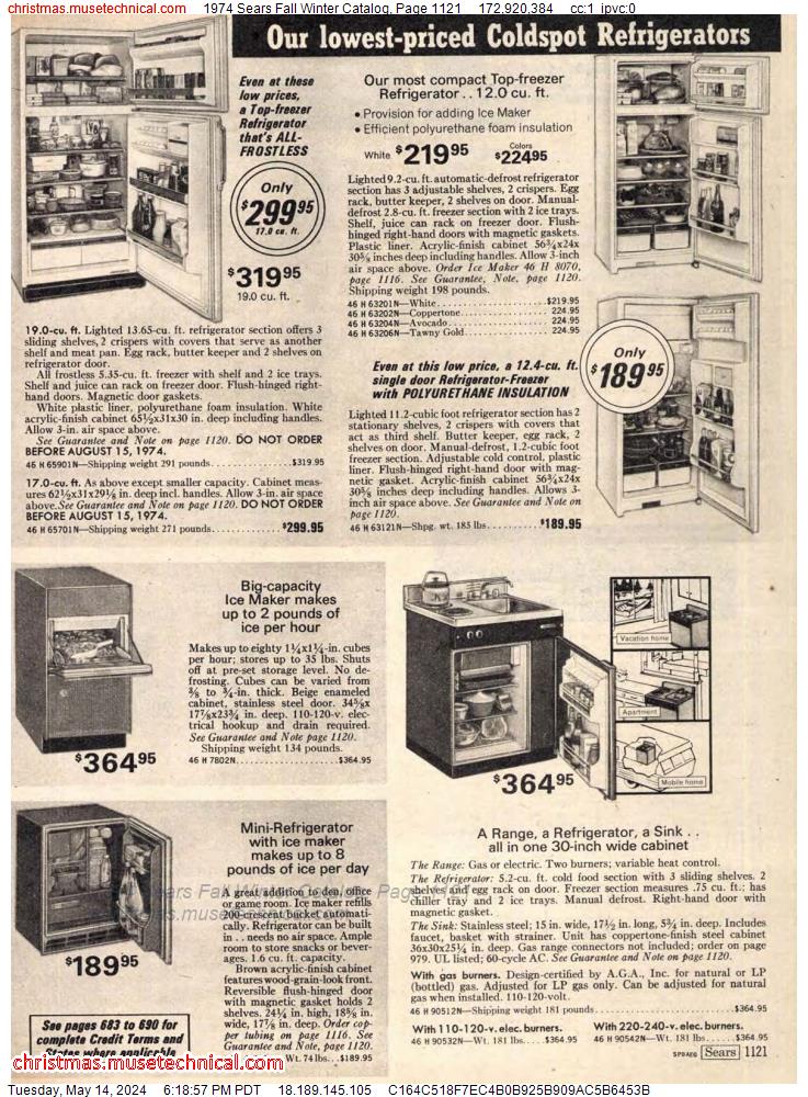 1974 Sears Fall Winter Catalog, Page 1121