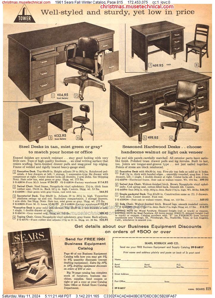 1961 Sears Fall Winter Catalog, Page 815