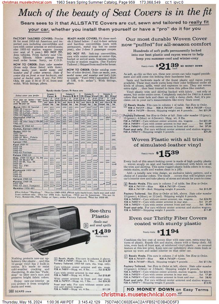 1963 Sears Spring Summer Catalog, Page 959