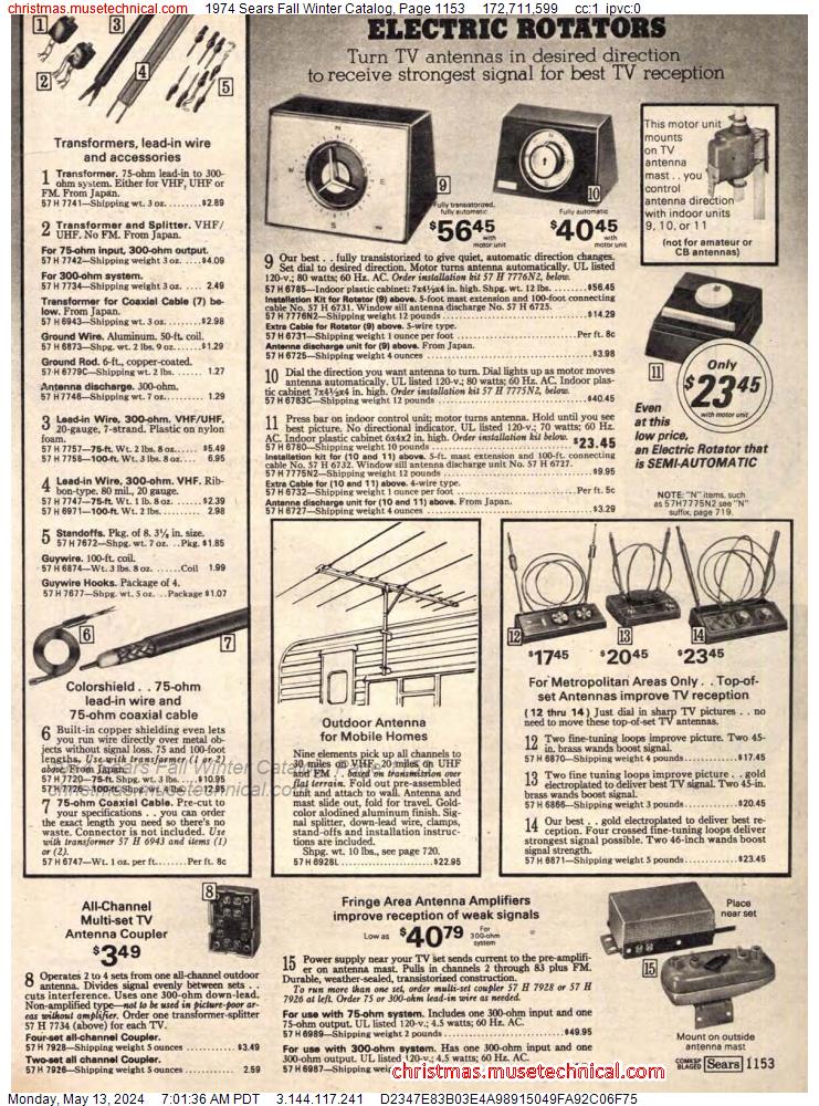 1974 Sears Fall Winter Catalog, Page 1153
