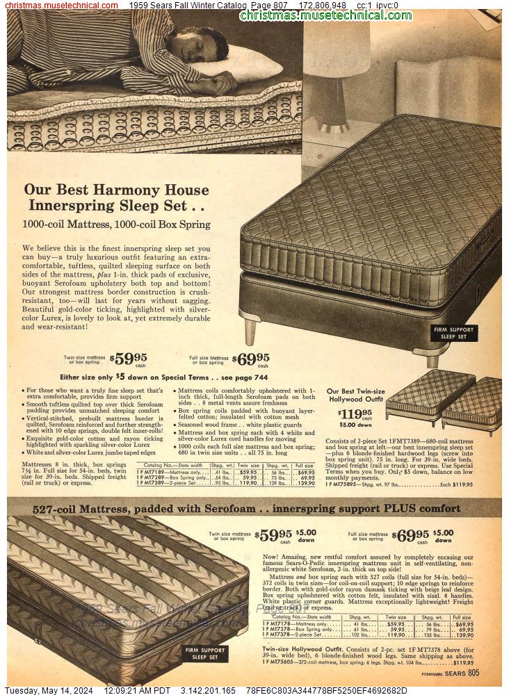1959 Sears Fall Winter Catalog, Page 807