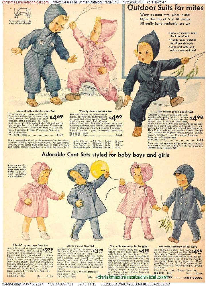 1942 Sears Fall Winter Catalog, Page 315