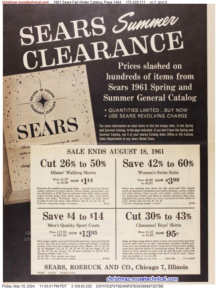 1961 Sears Fall Winter Catalog, Page 1484