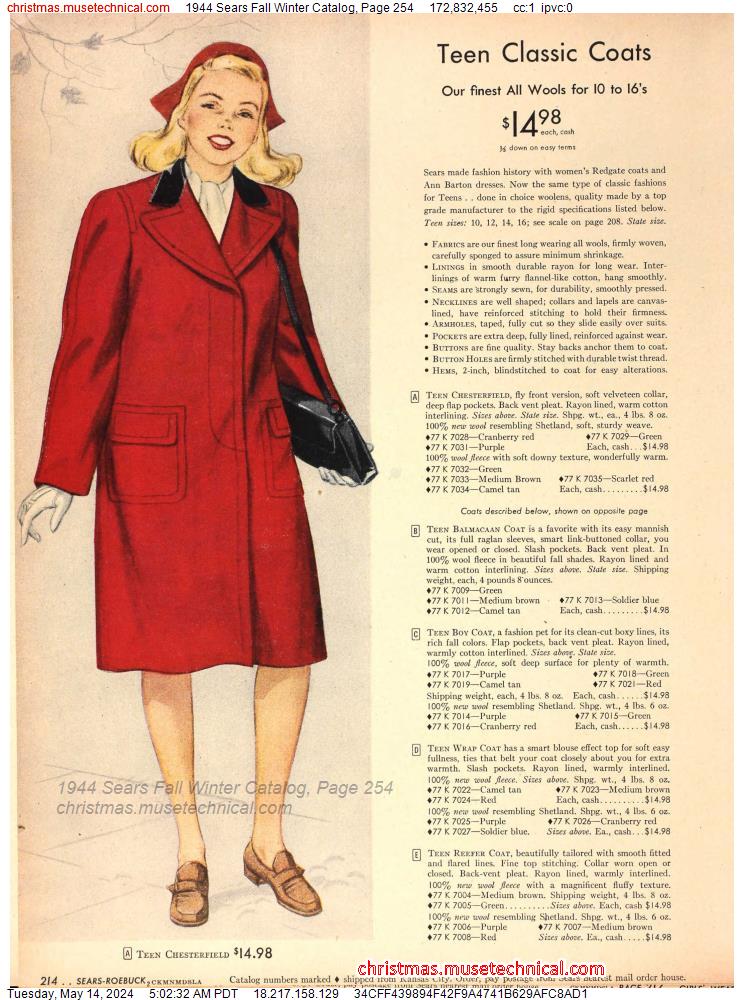 1944 Sears Fall Winter Catalog, Page 254