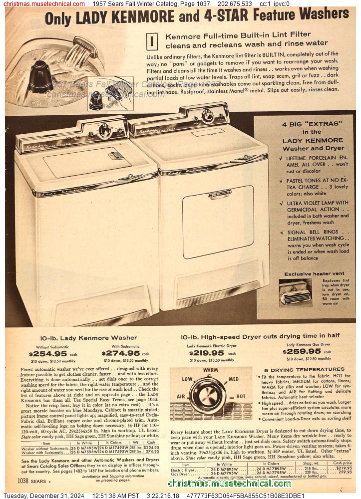 1957 Sears Fall Winter Catalog, Page 1037