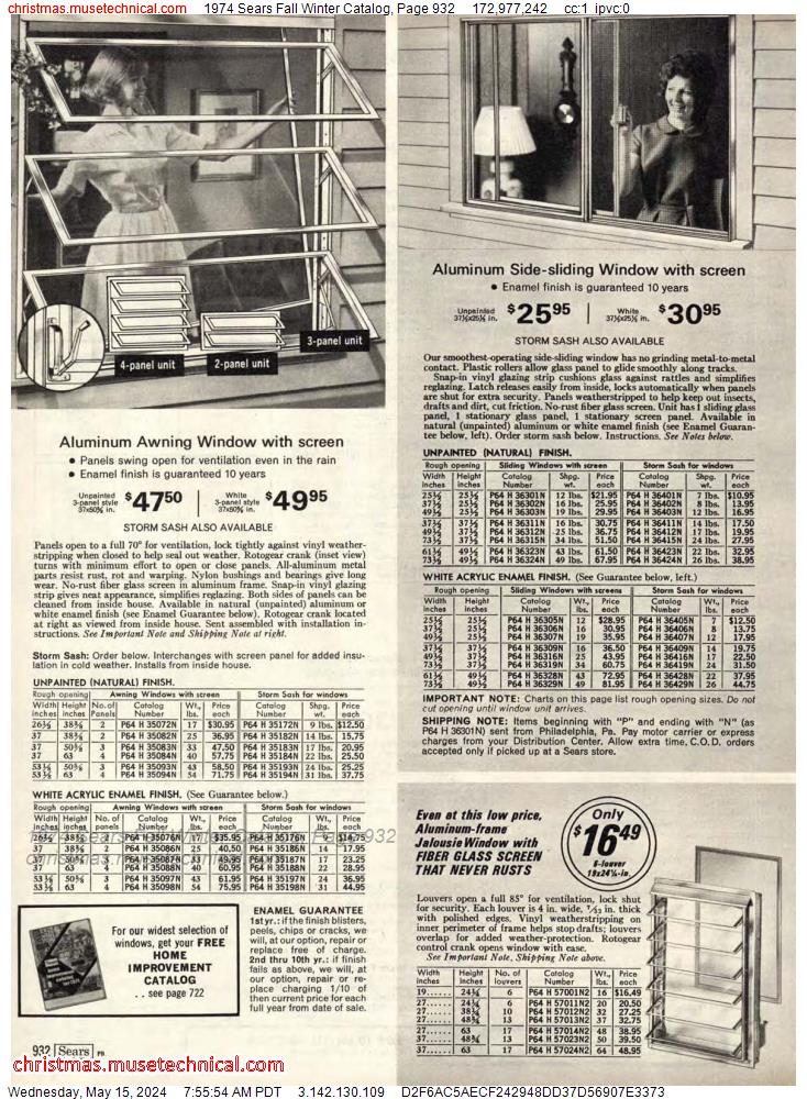 1974 Sears Fall Winter Catalog, Page 932