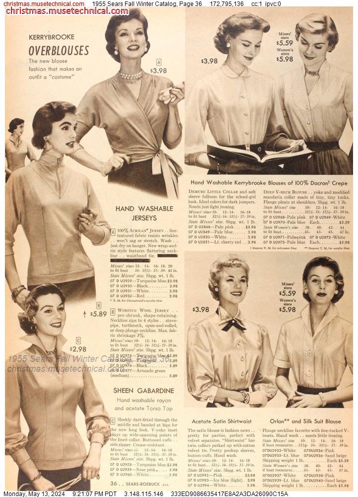 1955 Sears Fall Winter Catalog, Page 36