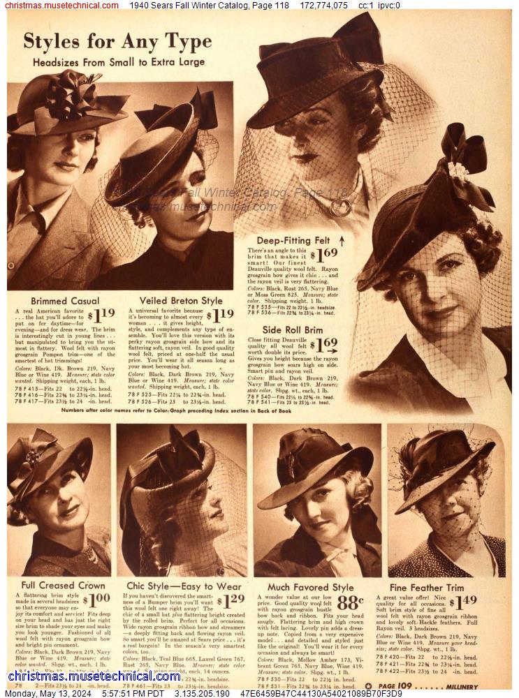 1940 Sears Fall Winter Catalog, Page 118