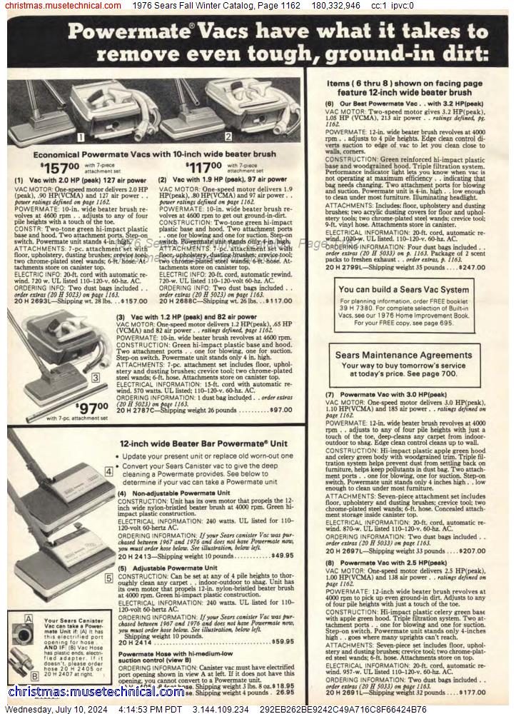 1976 Sears Fall Winter Catalog, Page 1162