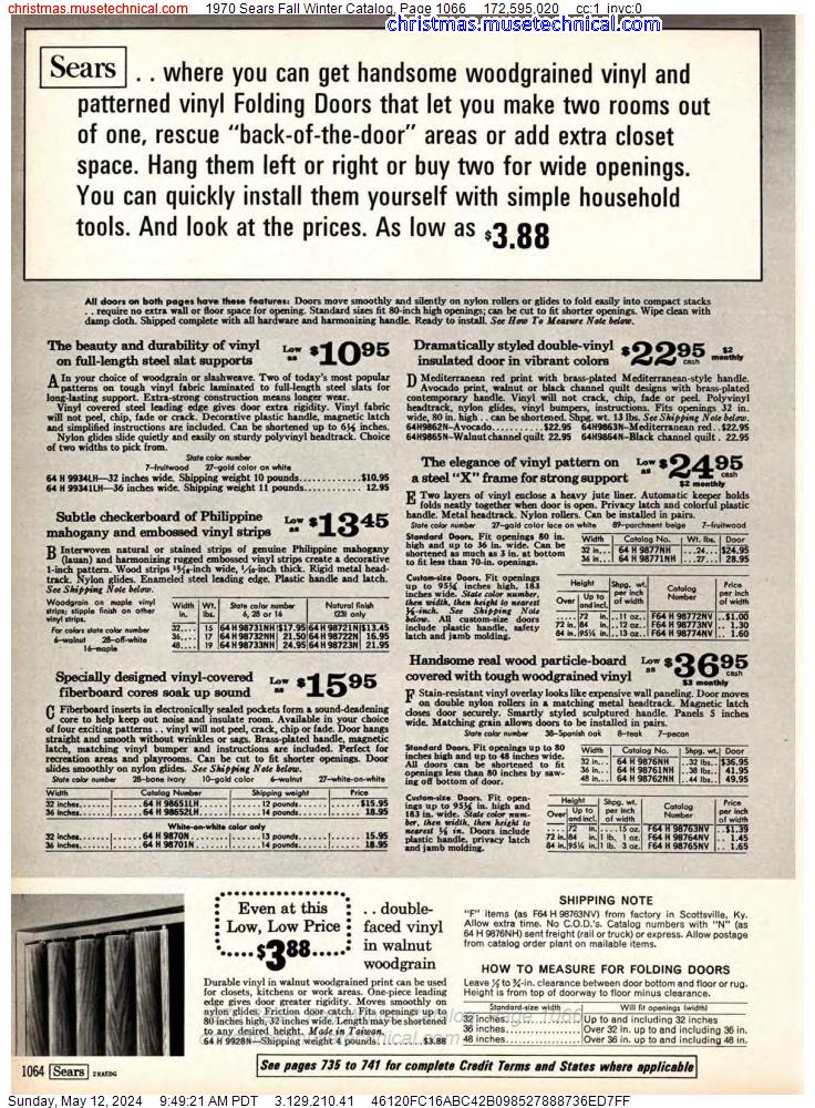 1970 Sears Fall Winter Catalog, Page 1066