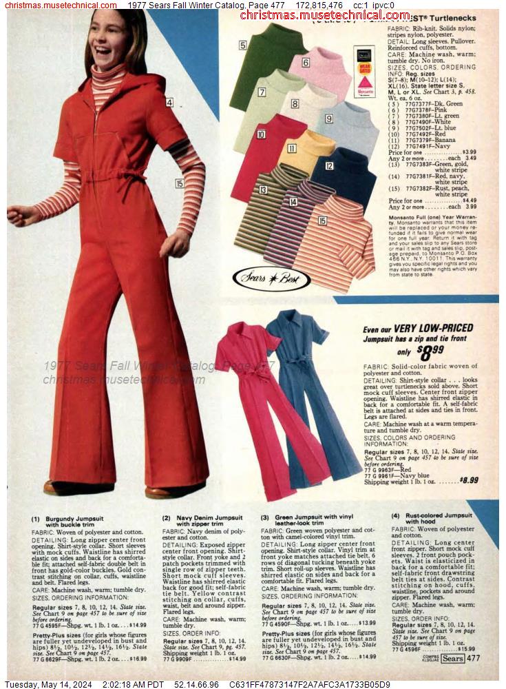 1977 Sears Fall Winter Catalog, Page 477