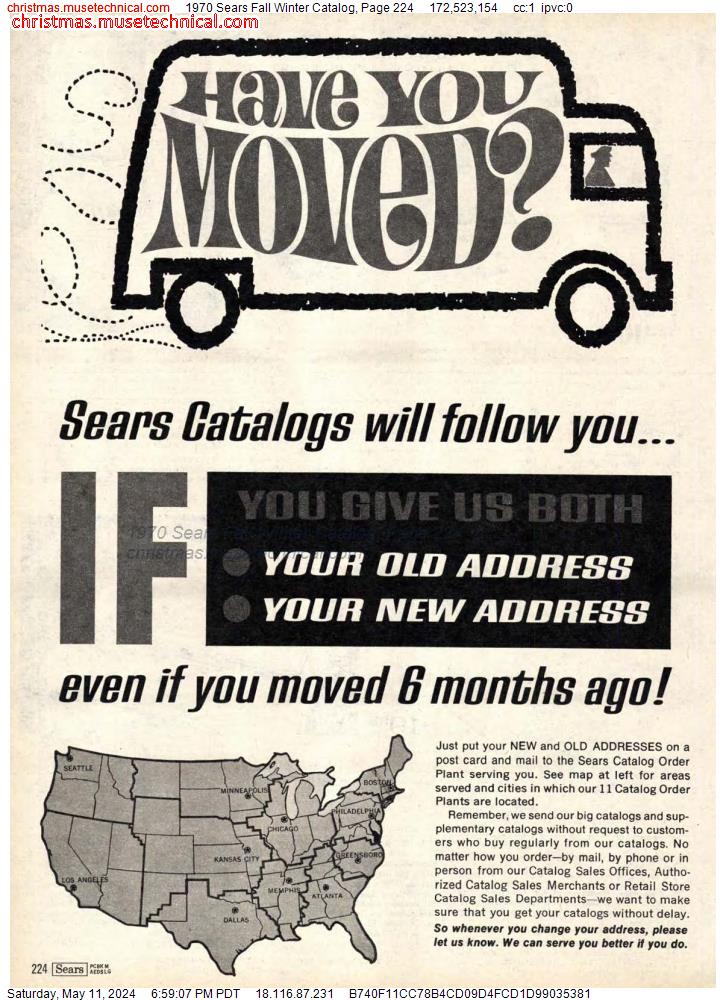 1970 Sears Fall Winter Catalog, Page 224