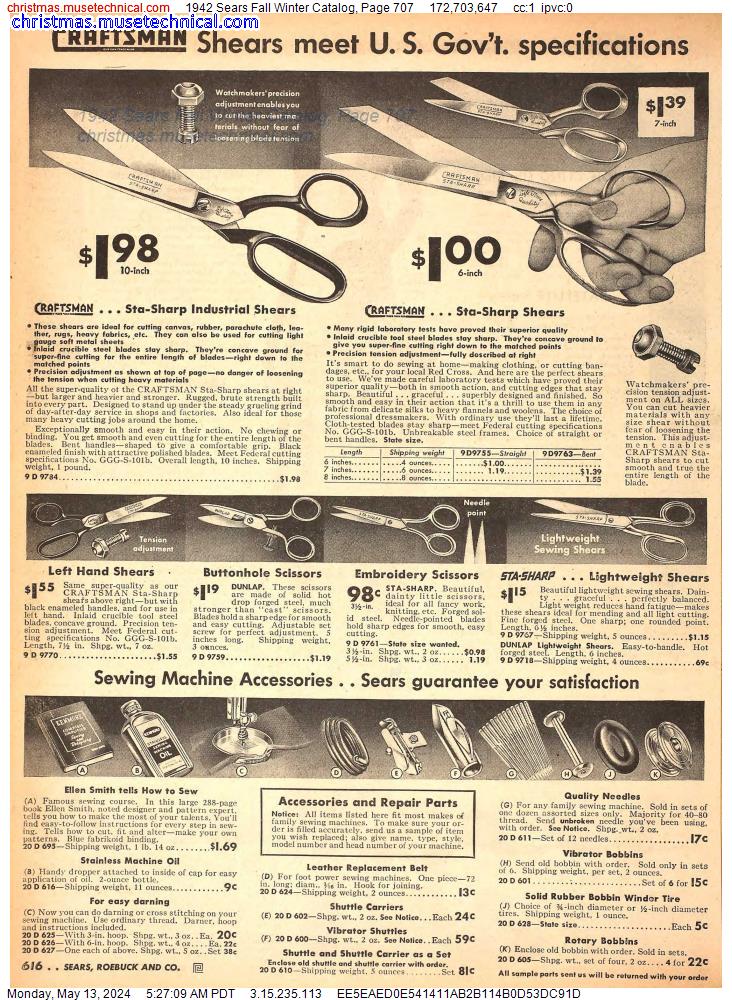 1942 Sears Fall Winter Catalog, Page 707