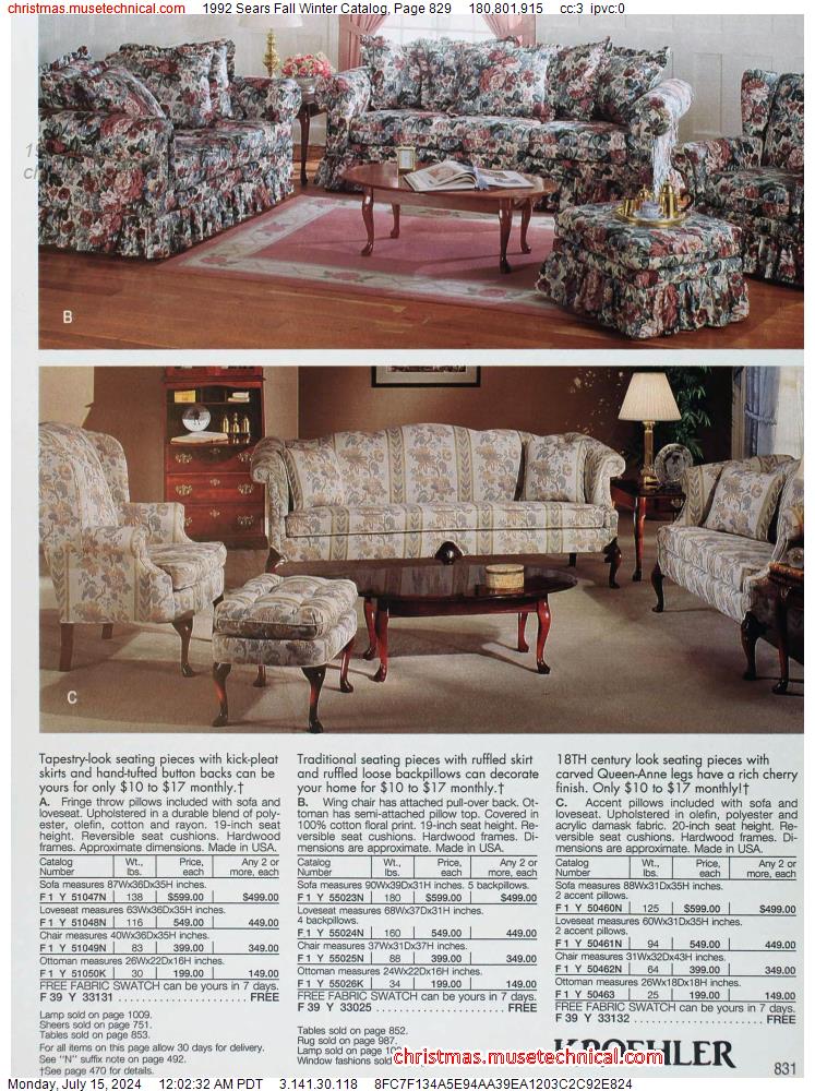 1992 Sears Fall Winter Catalog, Page 829