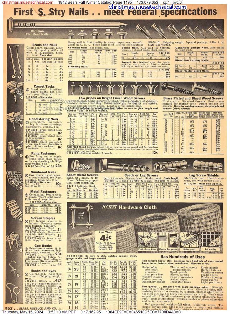 1942 Sears Fall Winter Catalog, Page 1195