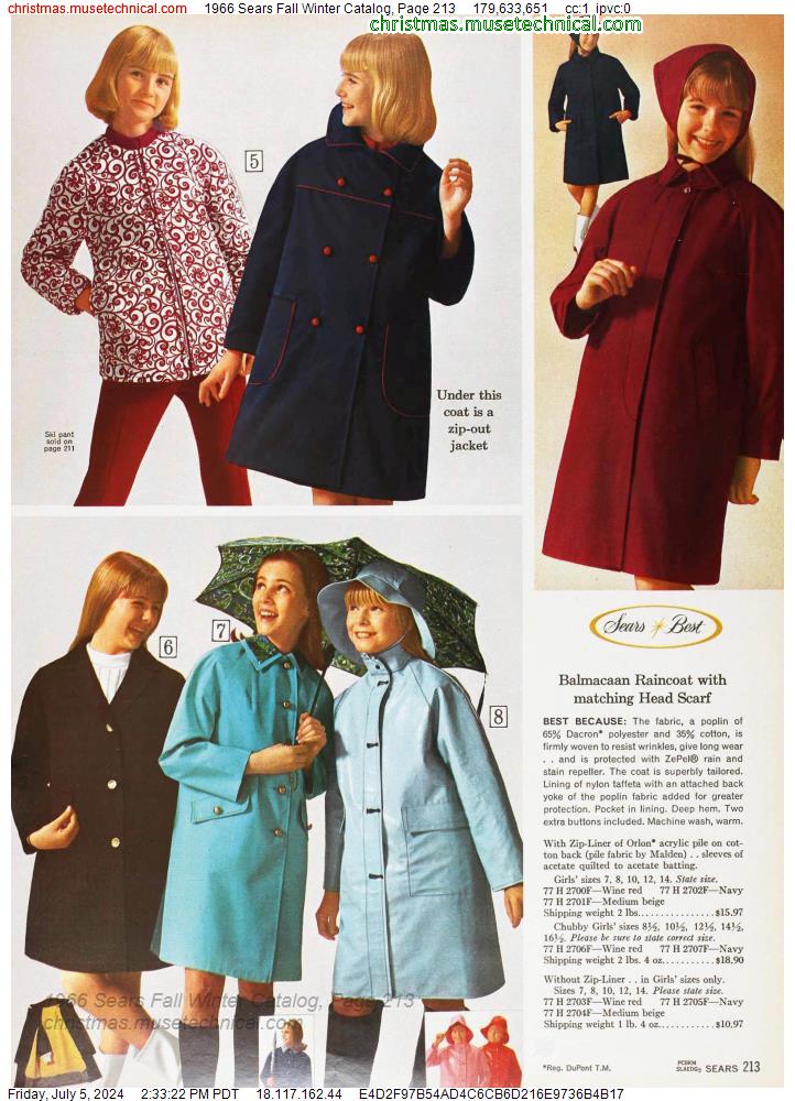 1966 Sears Fall Winter Catalog, Page 213