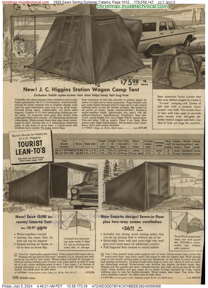 1959 Sears Spring Summer Catalog, Page 1012
