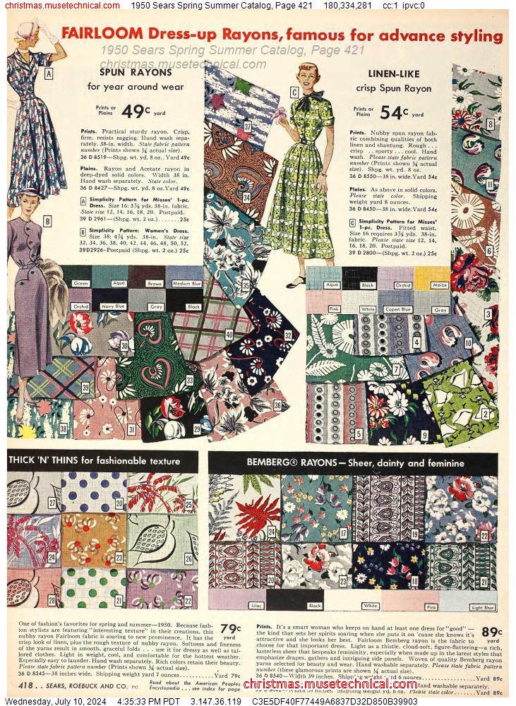 1950 Sears Spring Summer Catalog, Page 421