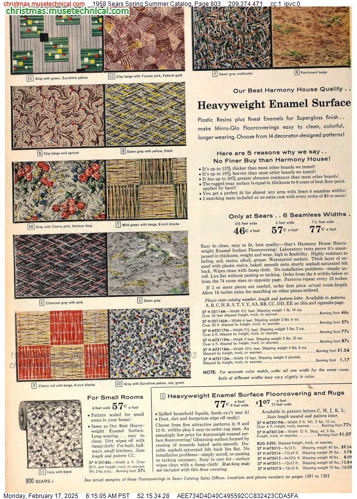 1958 Sears Spring Summer Catalog, Page 803