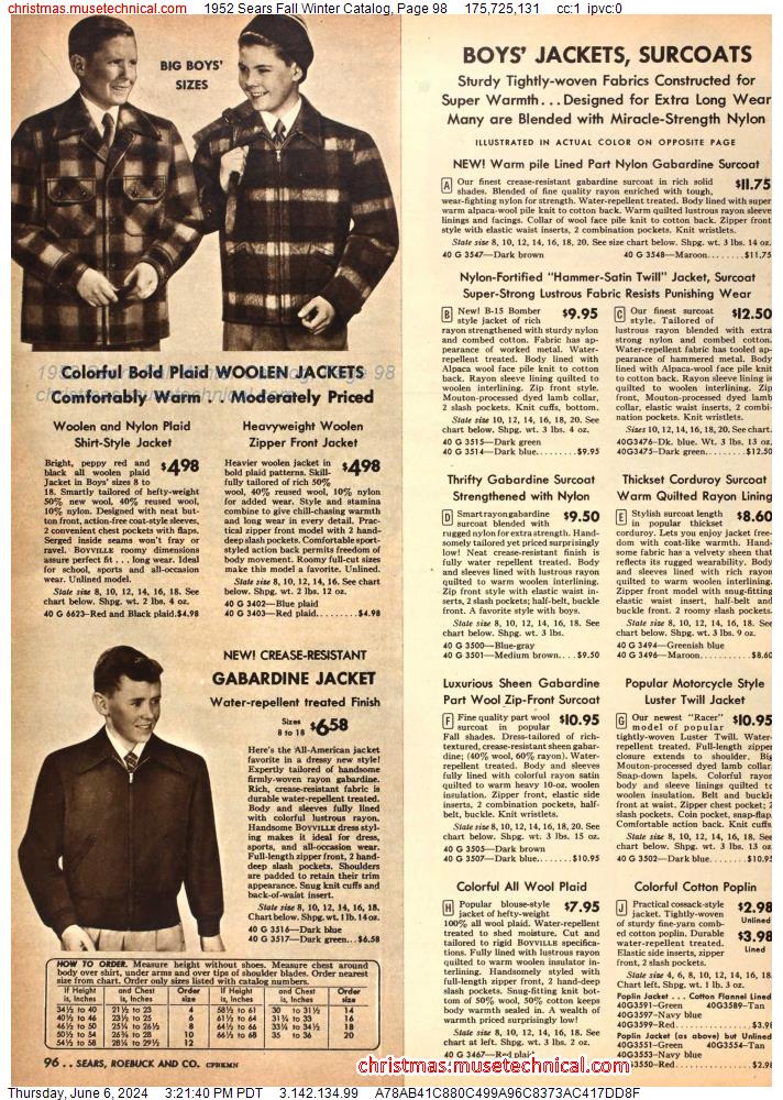 1952 Sears Fall Winter Catalog, Page 98