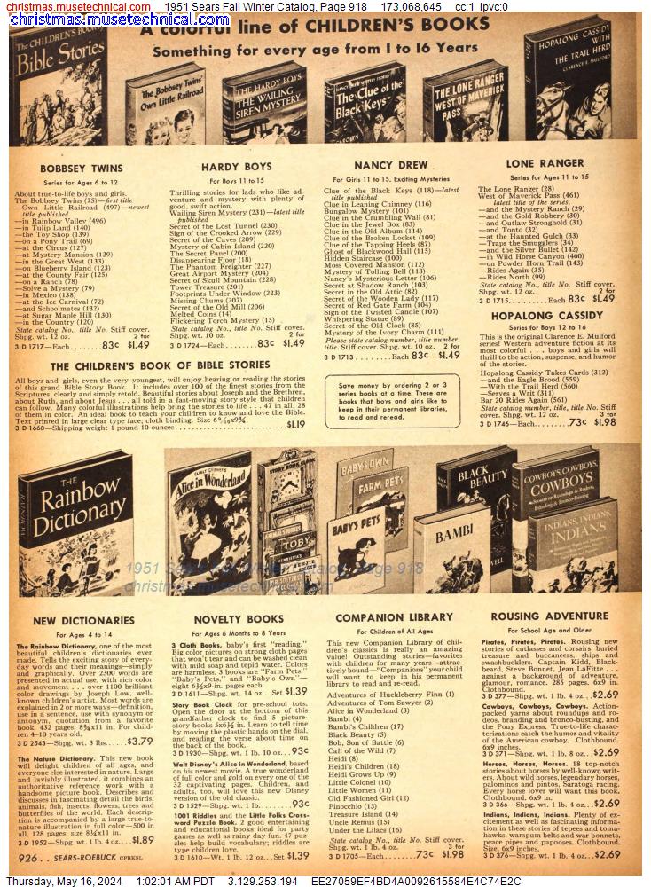 1951 Sears Fall Winter Catalog, Page 918