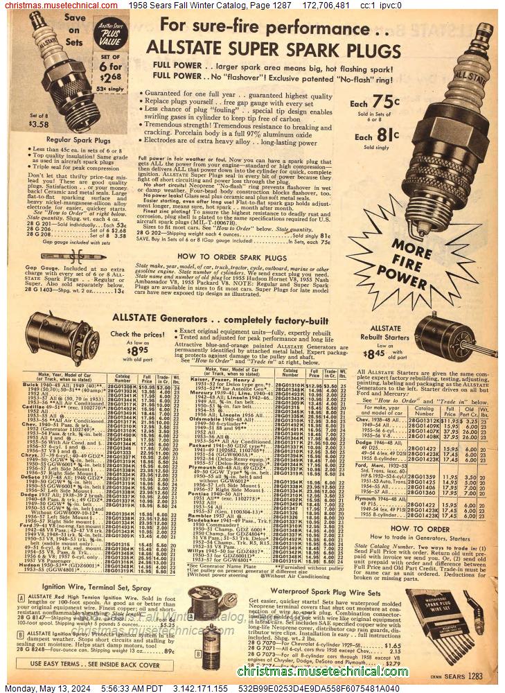 1958 Sears Fall Winter Catalog, Page 1287