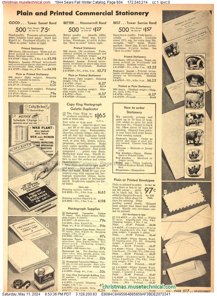 1944 Sears Fall Winter Catalog, Page 604