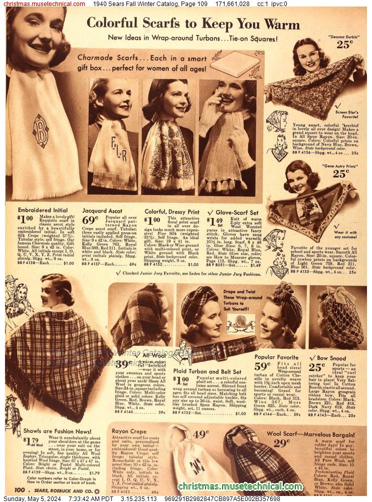 1940 Sears Fall Winter Catalog, Page 109