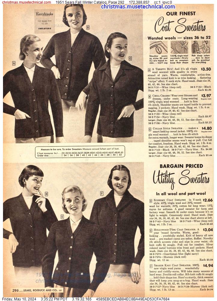 1951 Sears Fall Winter Catalog, Page 292