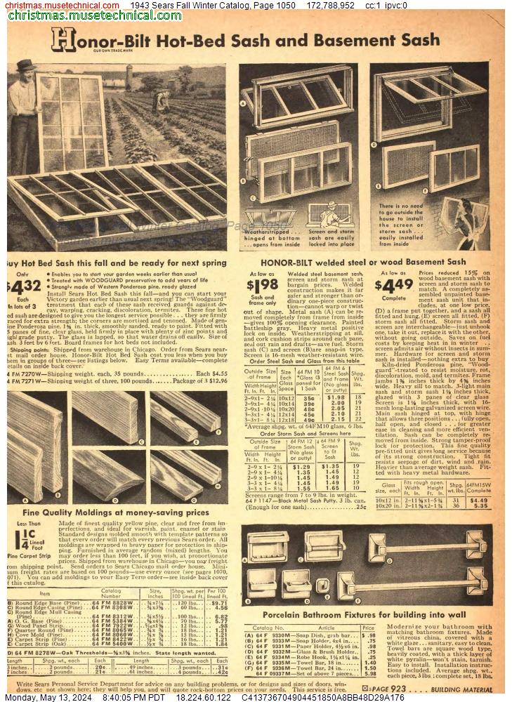 1943 Sears Fall Winter Catalog, Page 1050