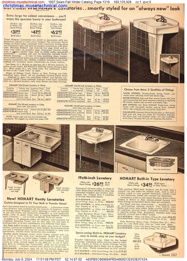 1957 Sears Fall Winter Catalog, Page 1319
