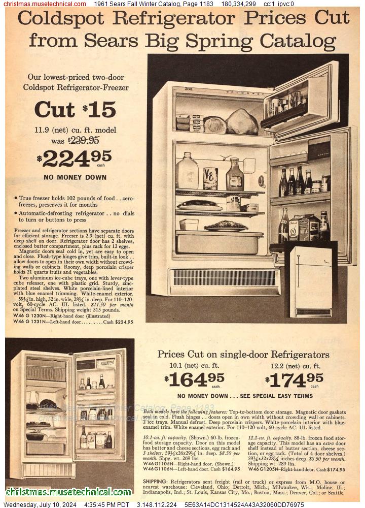1961 Sears Fall Winter Catalog, Page 1183