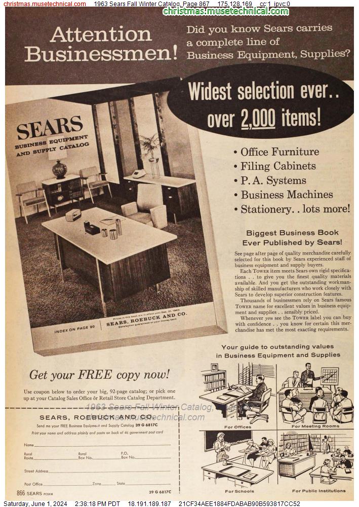 1963 Sears Fall Winter Catalog, Page 867