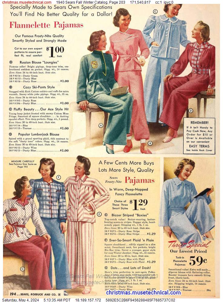 1940 Sears Fall Winter Catalog, Page 203