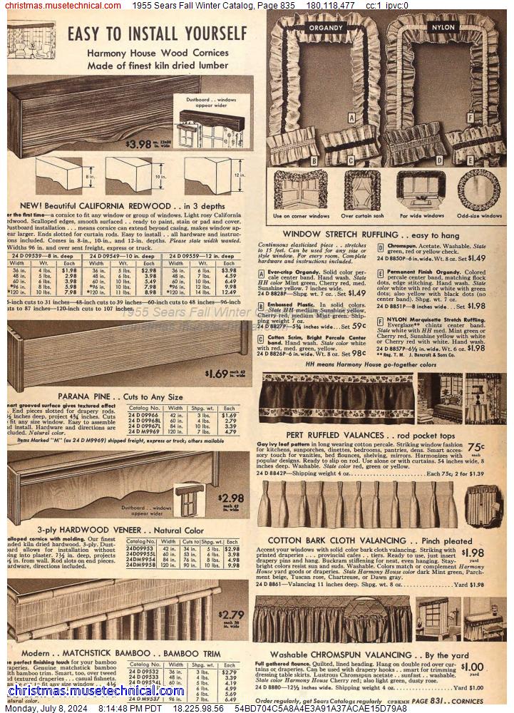 1955 Sears Fall Winter Catalog, Page 835
