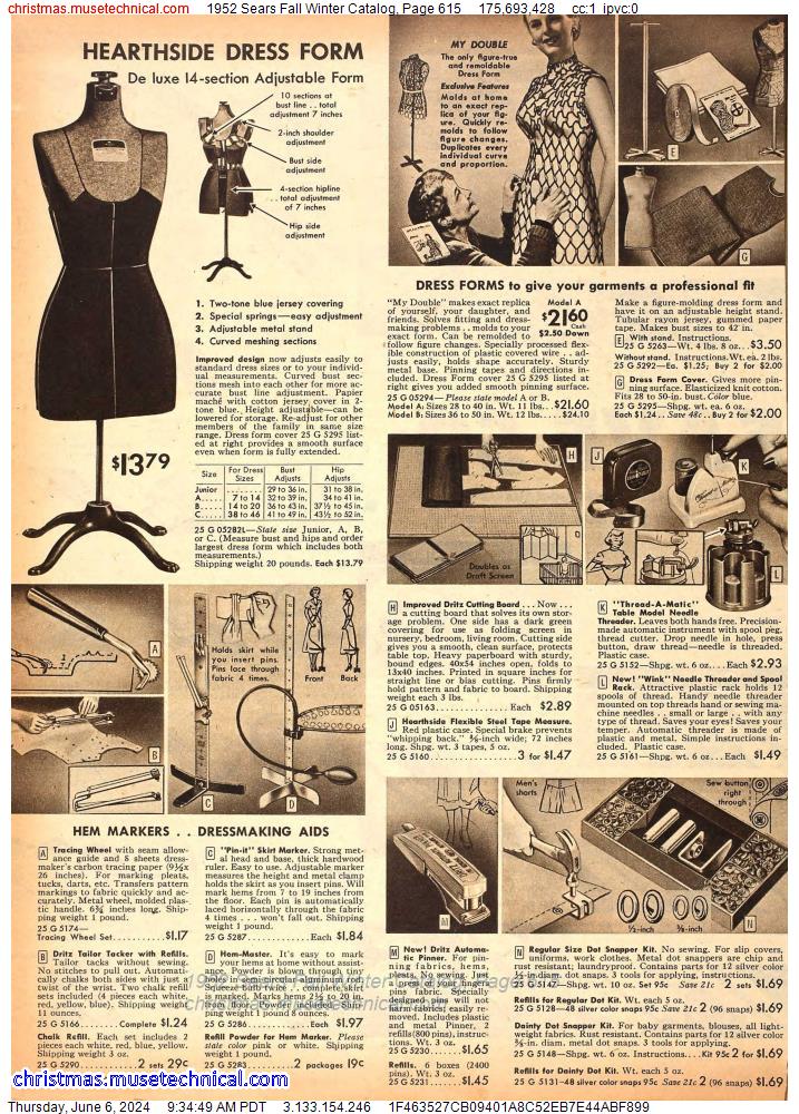 1952 Sears Fall Winter Catalog, Page 615