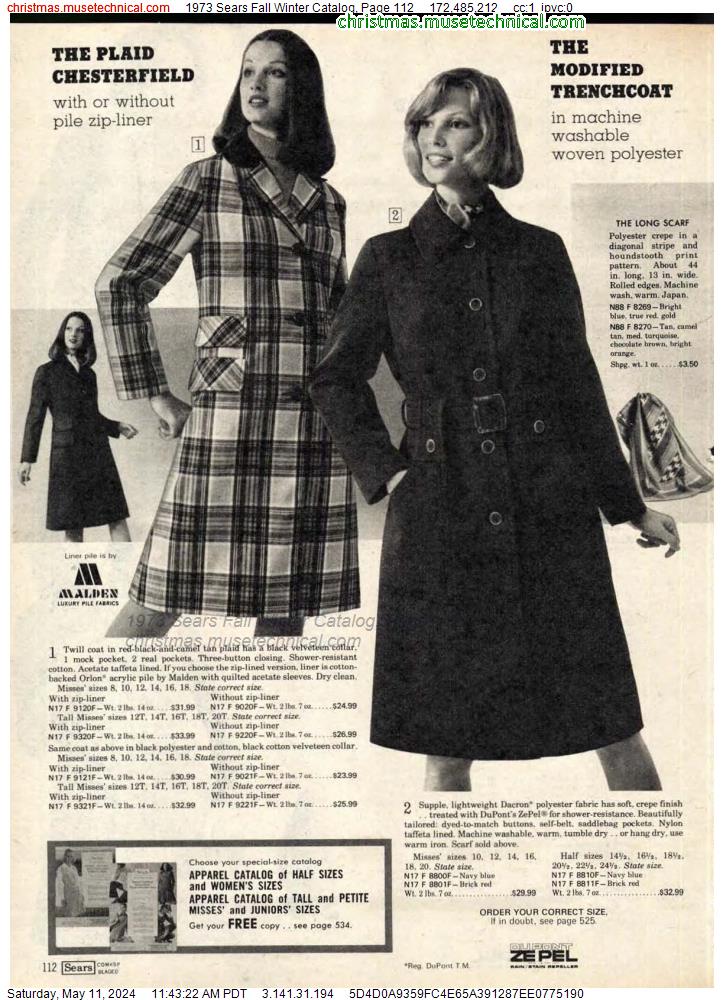 1973 Sears Fall Winter Catalog, Page 112
