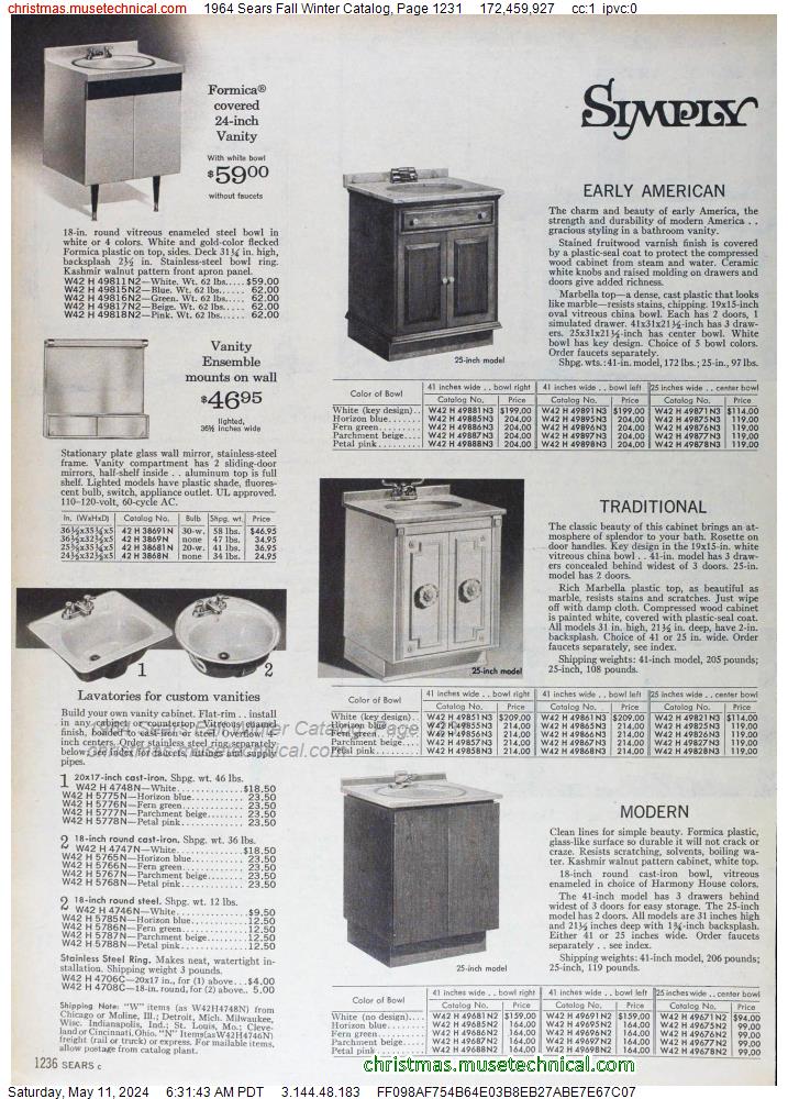 1964 Sears Fall Winter Catalog, Page 1231