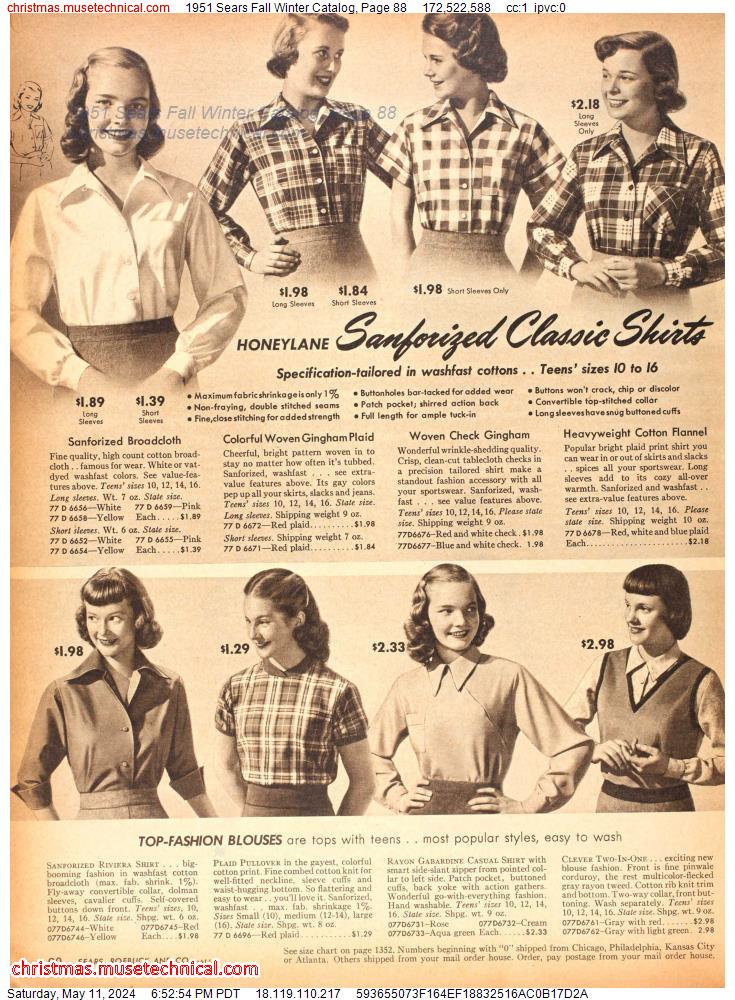 1951 Sears Fall Winter Catalog, Page 88