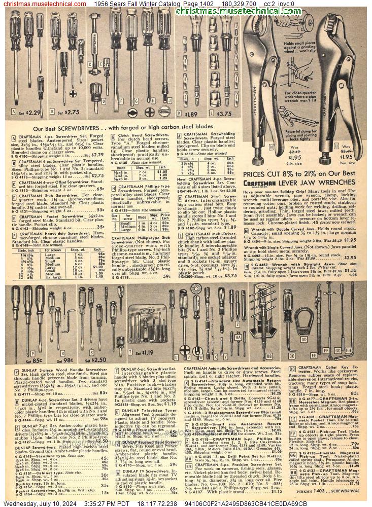 1956 Sears Fall Winter Catalog, Page 1402