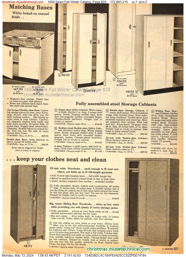 1959 Sears Fall Winter Catalog, Page 829