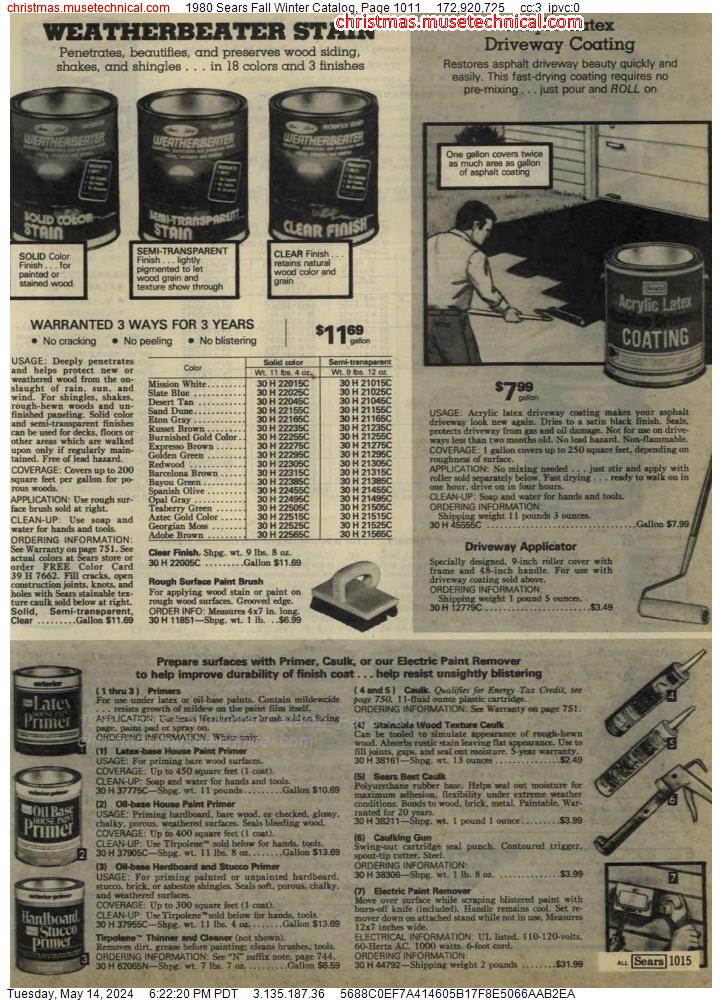 1980 Sears Fall Winter Catalog, Page 1011