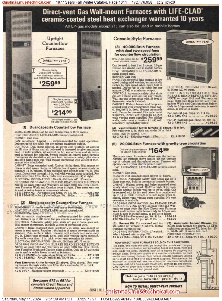 1977 Sears Fall Winter Catalog, Page 1011